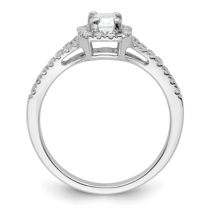 0.75ct. CZ Solid Real 14K White Gold Emerald Halo Engagement Ring