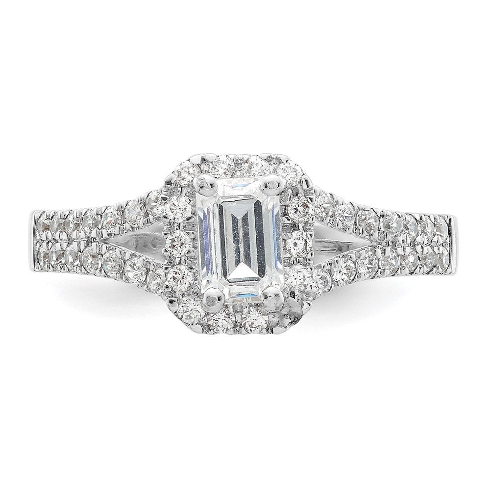 0.75ct. CZ Solid Real 14K White Gold Emerald Halo Engagement Ring