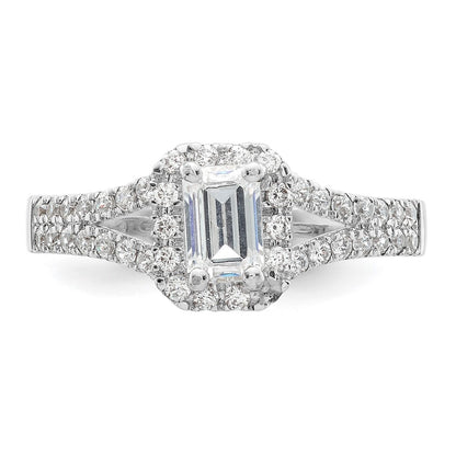 0.75ct. CZ Solid Real 14K White Gold Emerald Halo Engagement Ring