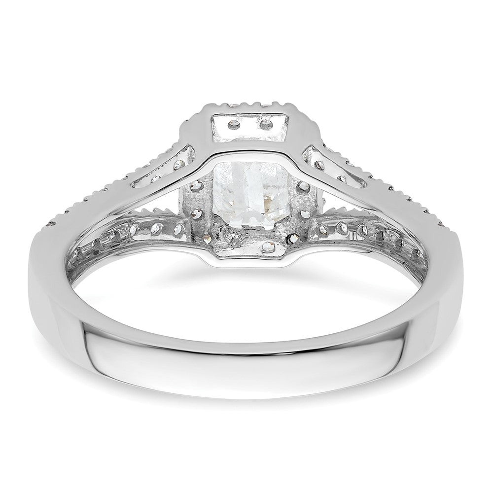 0.75ct. CZ Solid Real 14K White Gold Emerald Halo Engagement Ring