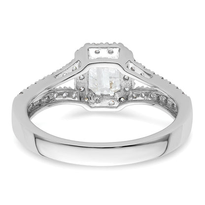 0.75ct. CZ Solid Real 14K White Gold Emerald Halo Engagement Ring