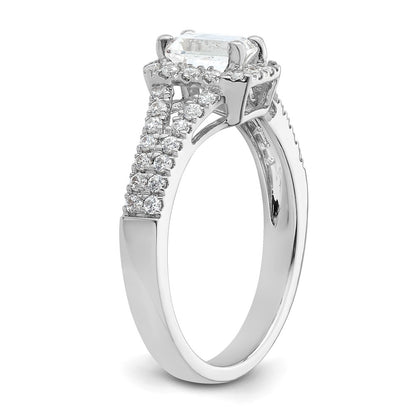 0.75ct. CZ Solid Real 14K White Gold Emerald Halo Engagement Ring