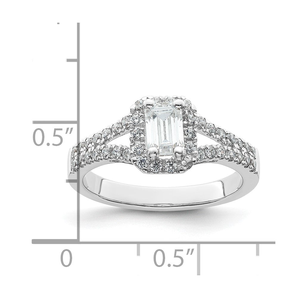 0.75ct. CZ Solid Real 14K White Gold Emerald Halo Engagement Ring