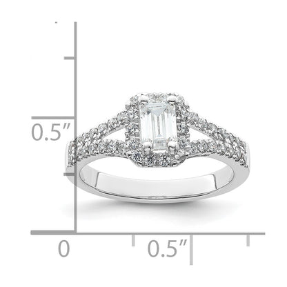 0.75ct. CZ Solid Real 14K White Gold Emerald Halo Engagement Ring