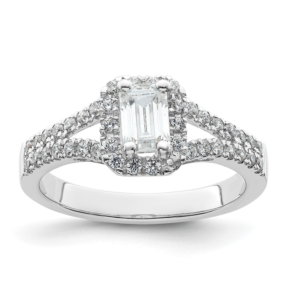 0.75ct. CZ Solid Real 14K White Gold Emerald Halo Engagement Ring