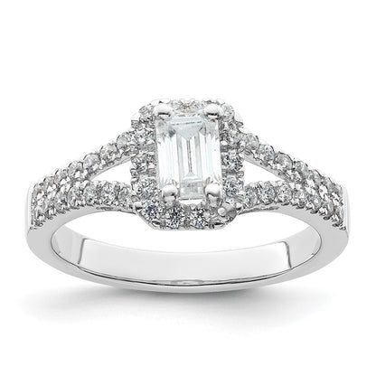 0.75ct. CZ Solid Real 14K White Gold Emerald Halo Engagement Ring
