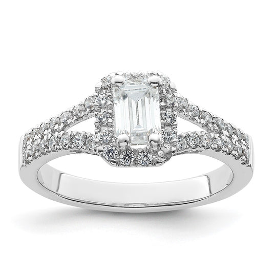 0.75ct. CZ Solid Real 14K White Gold Emerald Halo Engagement Ring