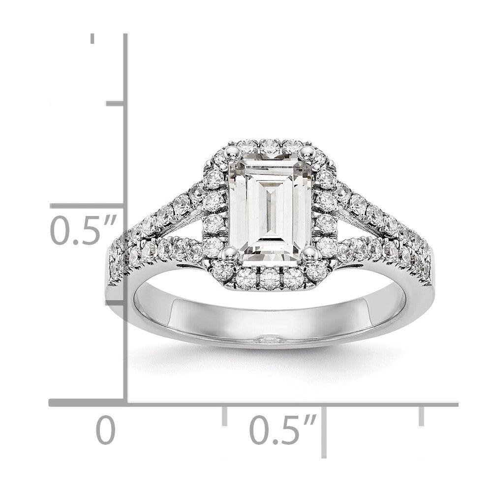 1.00ct. CZ Solid Real 14K White Gold Emerald Halo Engagement Ring