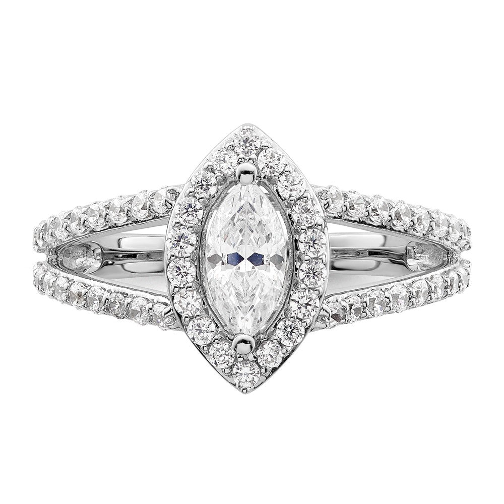 14K White Gold Halo Plus (Holds 1/2 Carat (8X4mm) Marquise Center) 5/8 Diamond Semi Mount Engagement Ring