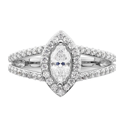 14K White Gold Halo Plus (Holds 1/2 Carat (8X4mm) Marquise Center) 5/8 Diamond Semi Mount Engagement Ring