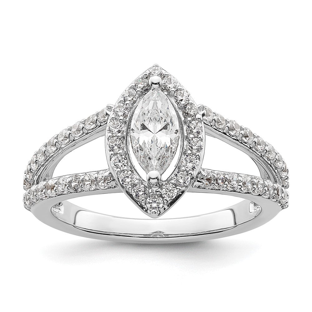 14K White Gold Halo Plus (Holds 1/2 Carat (8X4mm) Marquise Center) 5/8 Diamond Semi Mount Engagement Ring