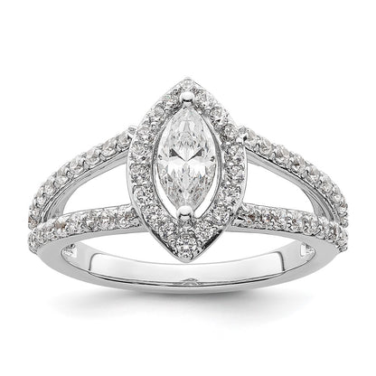 14K White Gold Halo Plus (Holds 1/2 Carat (8X4mm) Marquise Center) 5/8 Diamond Semi Mount Engagement Ring