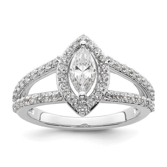 14K White Gold Halo Plus (Holds 1/2 Carat (8X4mm) Marquise Center) 5/8 Diamond Semi Mount Engagement Ring