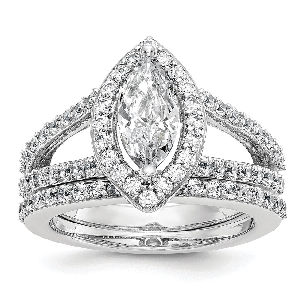 1.00ct. CZ Solid Real 14K White Gold Marquise Halo Engagement Ring