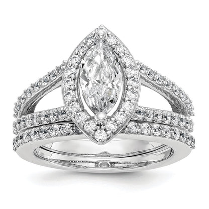 1.00ct. CZ Solid Real 14K White Gold Marquise Halo Engagement Ring