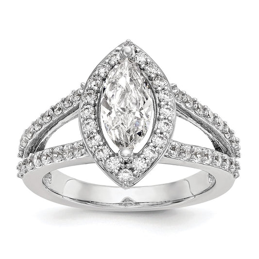 1.00ct. CZ Solid Real 14K White Gold Marquise Halo Engagement Ring