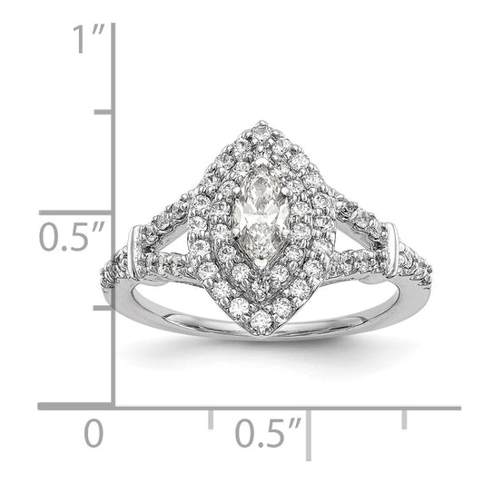 0.38ct. CZ Solid Real 14K White Gold Marquise Double Halo Engagement Ring