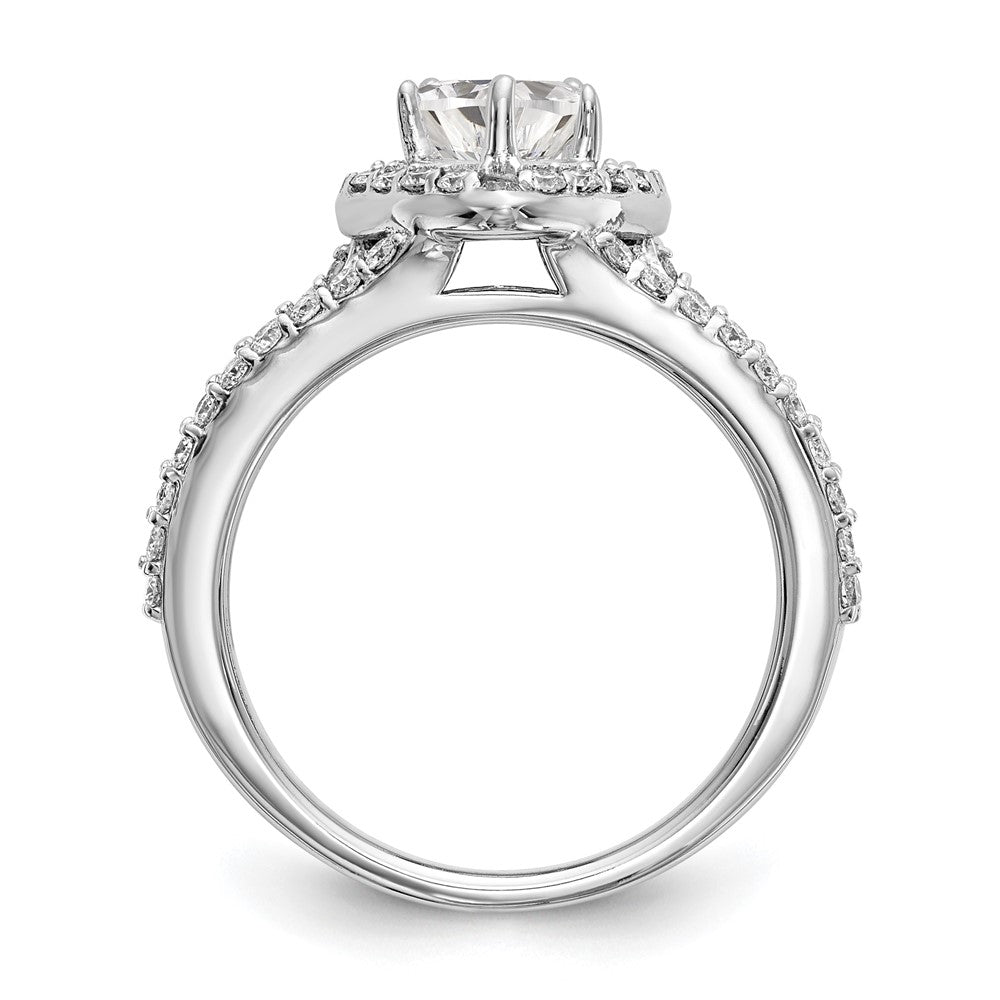 14K White Gold Halo Plus (Holds 1 Carat (6.6mm) Heart Center) 3/4 Diamond Semi Mount Engagement Ring