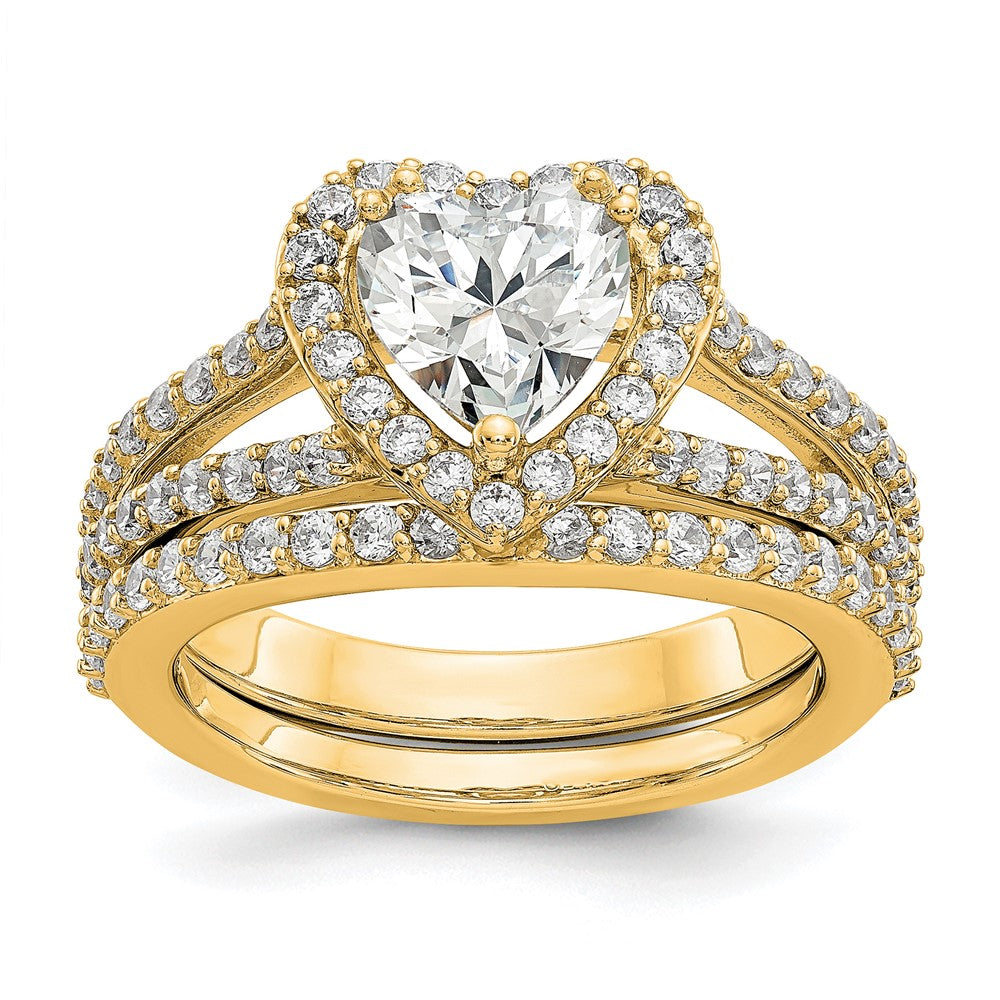 1.00ct. CZ Solid Real 14K Yellow Gold Heart Halo Engagement Ring