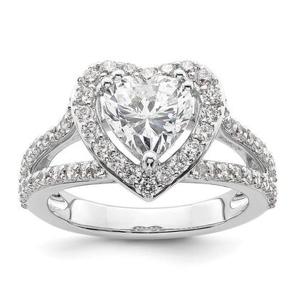 1.50ct. CZ Solid Real 14K White Gold Heart Halo Engagement Ring