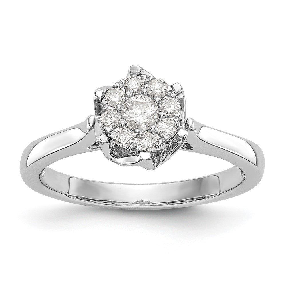 14k White Gold Complete Real Diamond Cluster Engagement Ring
