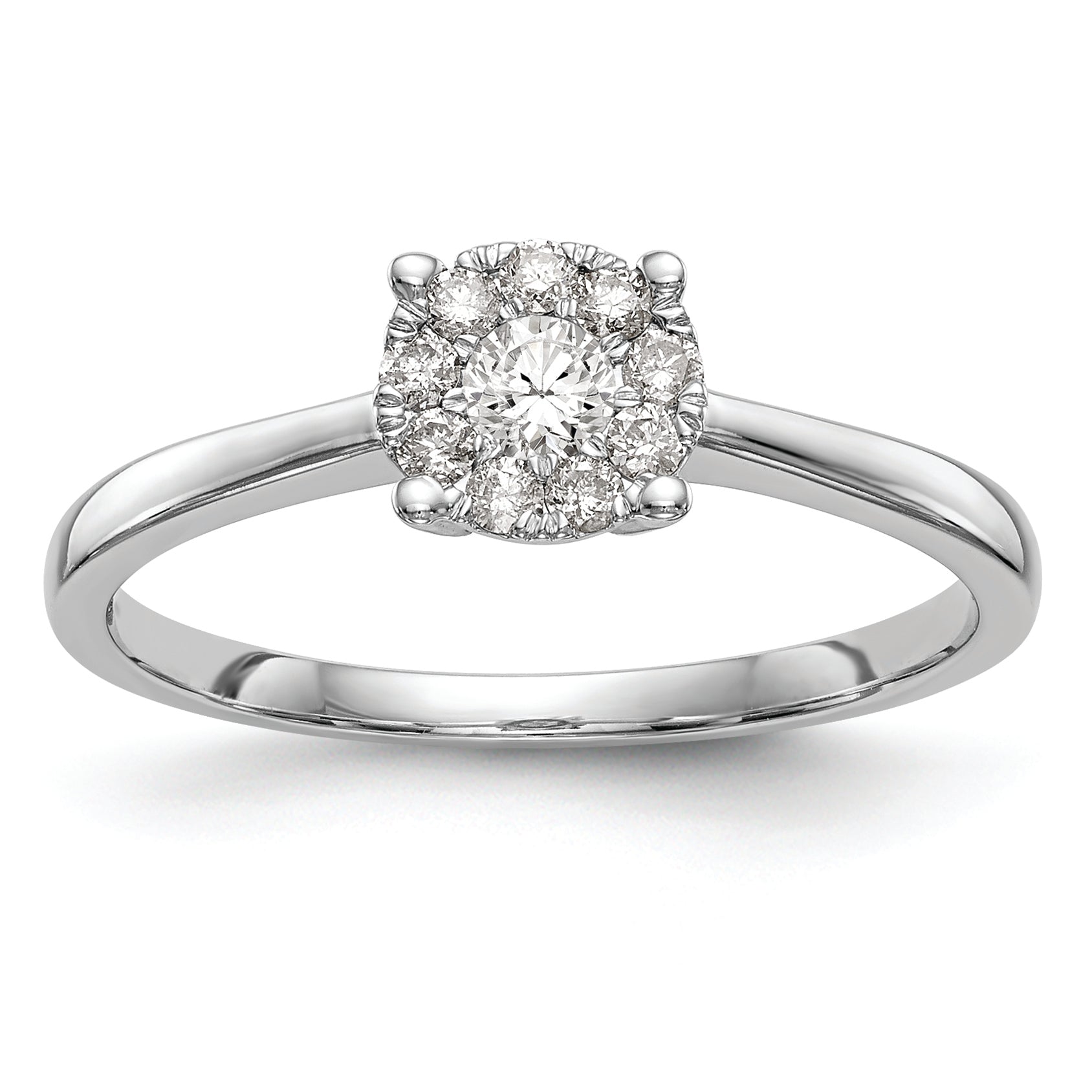 14K White Gold Halo Cluster 1/4 Carat Diamond Complete Engagement Ring