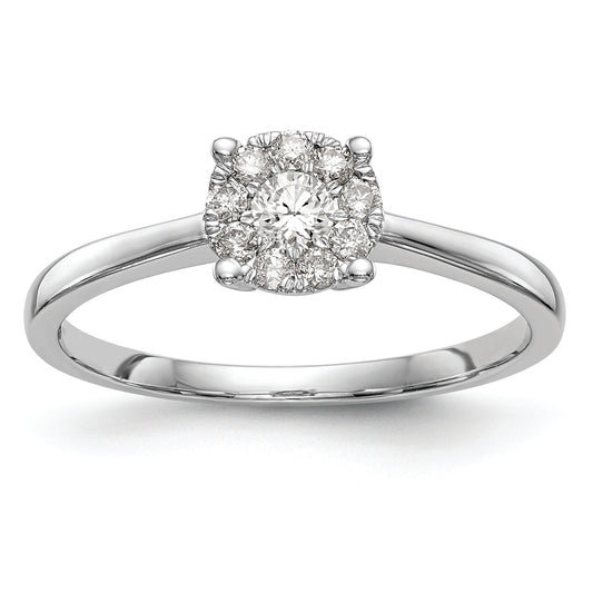 14K White Gold Halo Cluster 1/4 Carat Diamond Complete Engagement Ring