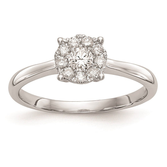14K White Gold Complete Real Diamond Cluster Engagement Ring