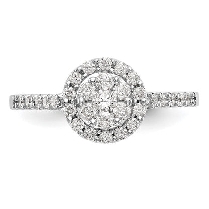 14K White Gold Complete Real Diamond Cluster Engagement Ring