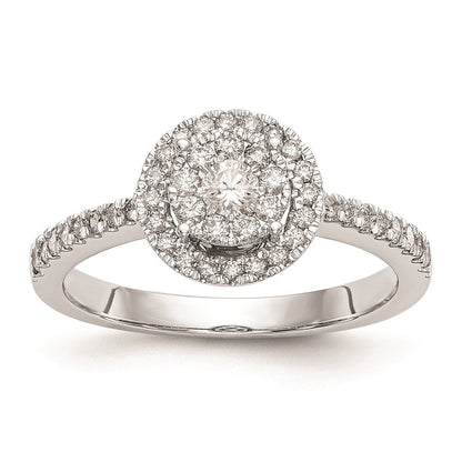 14K White Gold Complete Real Diamond Cluster Engagement Ring