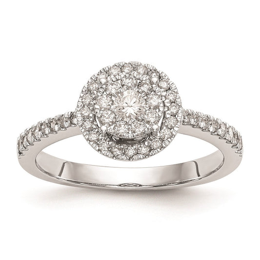 14K White Gold Complete Real Diamond Cluster Engagement Ring