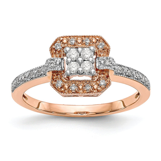 14K Rose Gold Square Cluster 1/5 Carat Diamond Complete Engagement Ring