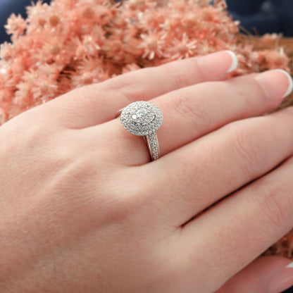 0.90ct. CZ Solid Real 14K White Gold Cluster Wedding Wedding Band Ring