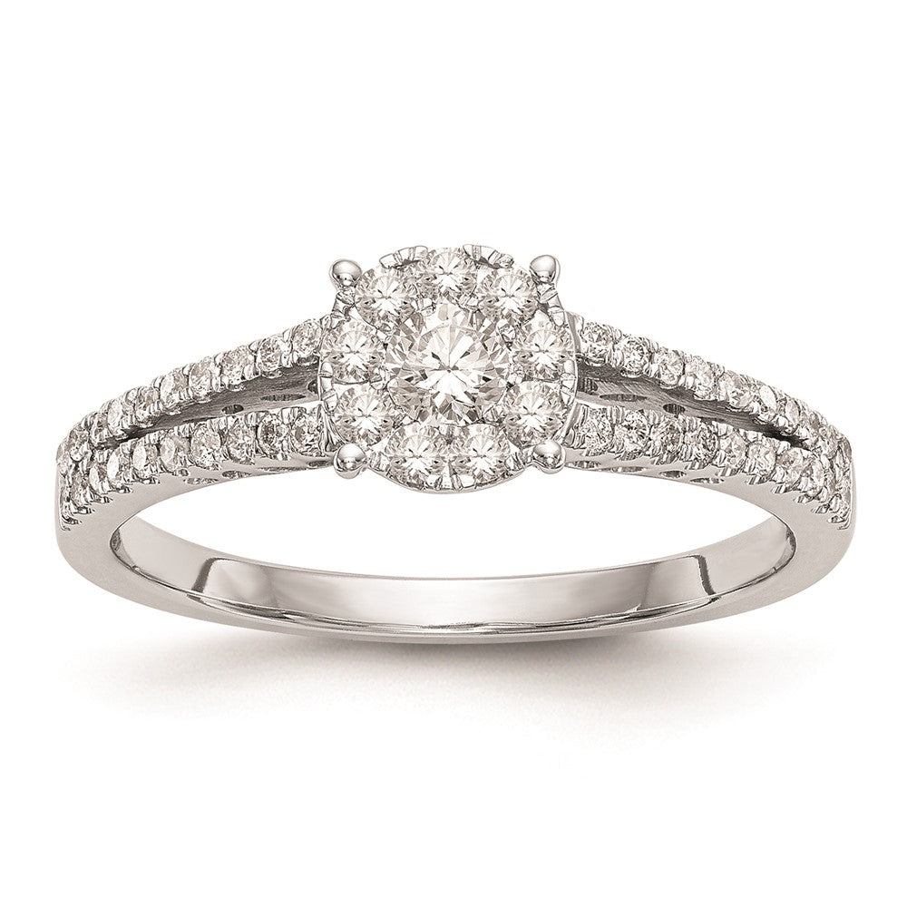 14K White Gold Complete Real Diamond Cluster Engagement Ring
