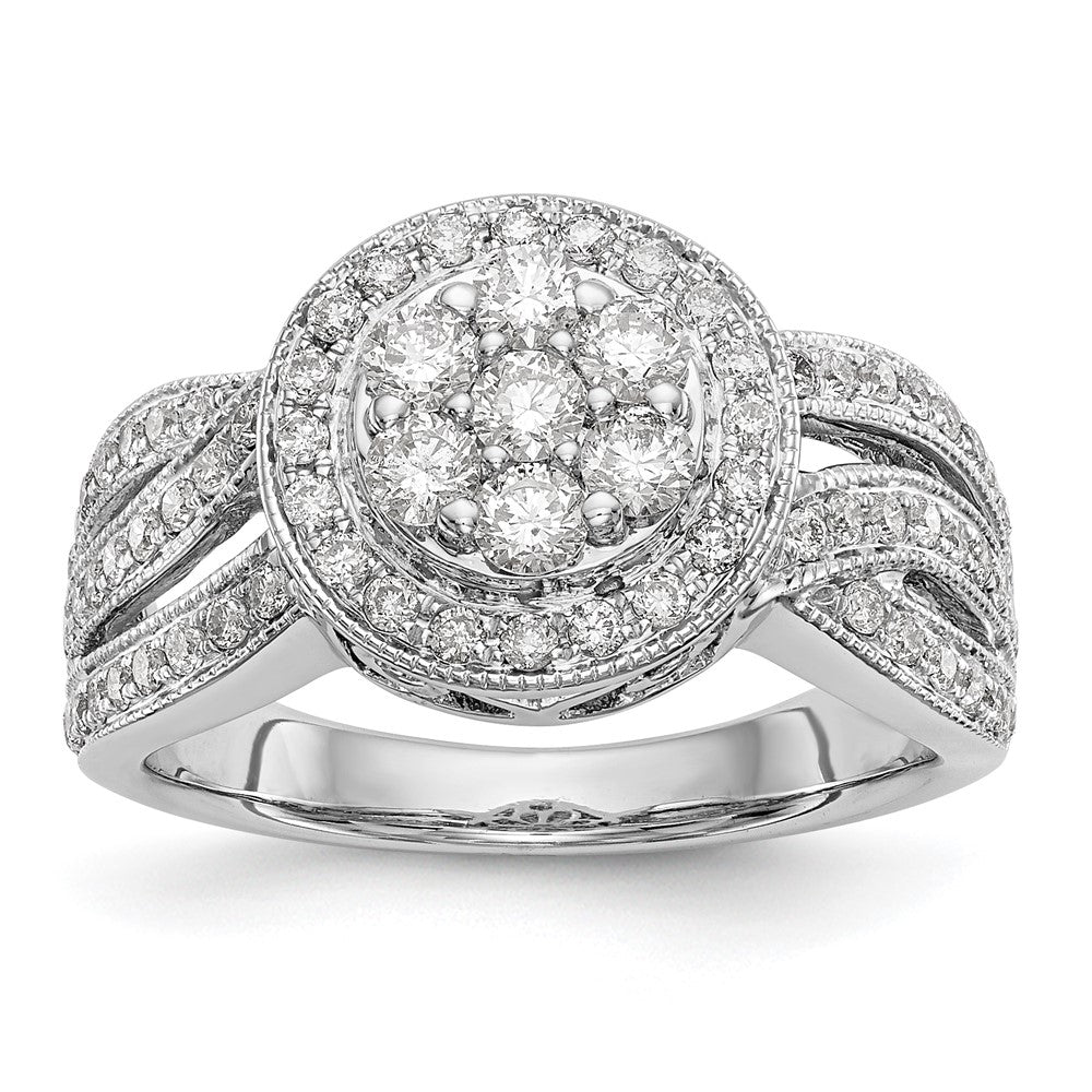 14K White Gold Complete Real Diamond Cluster Engagement Ring