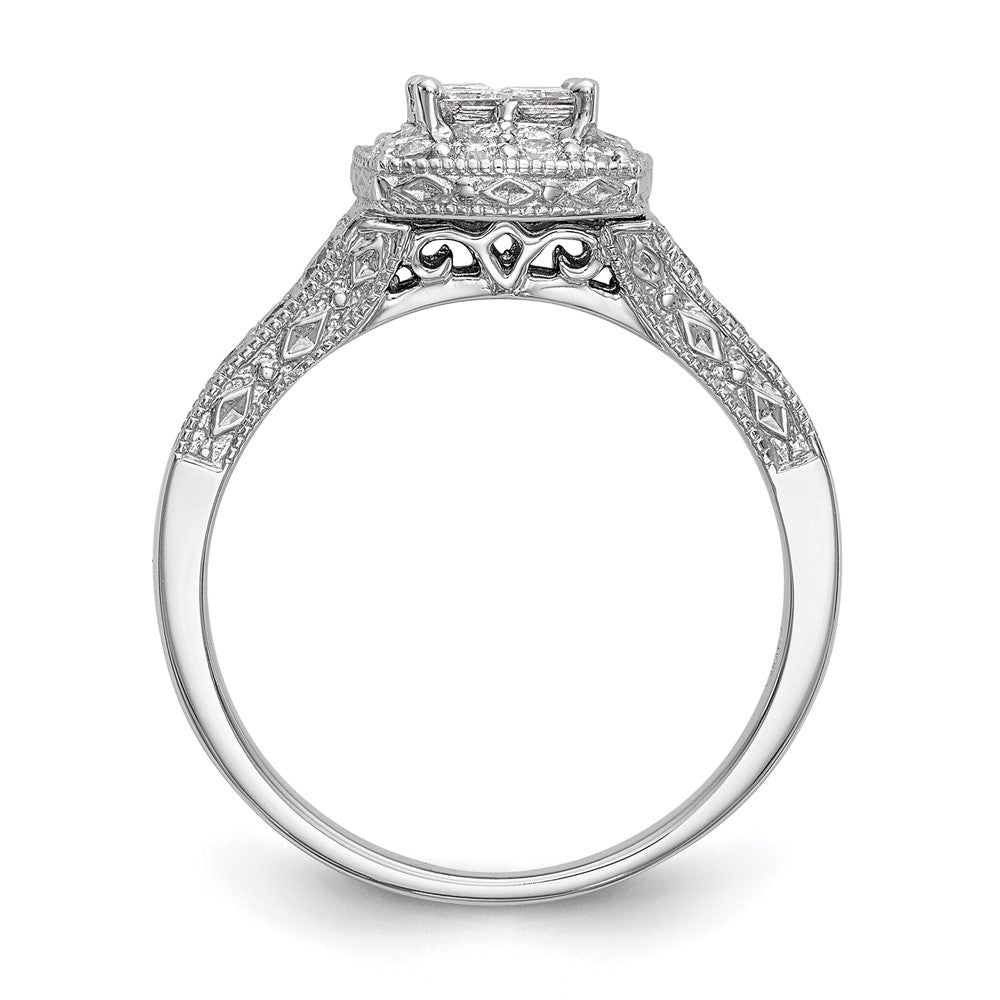 14K White Gold Square Halo Cluster 3/4 Carat Princess/Round Diamond Complete Engagement Ring