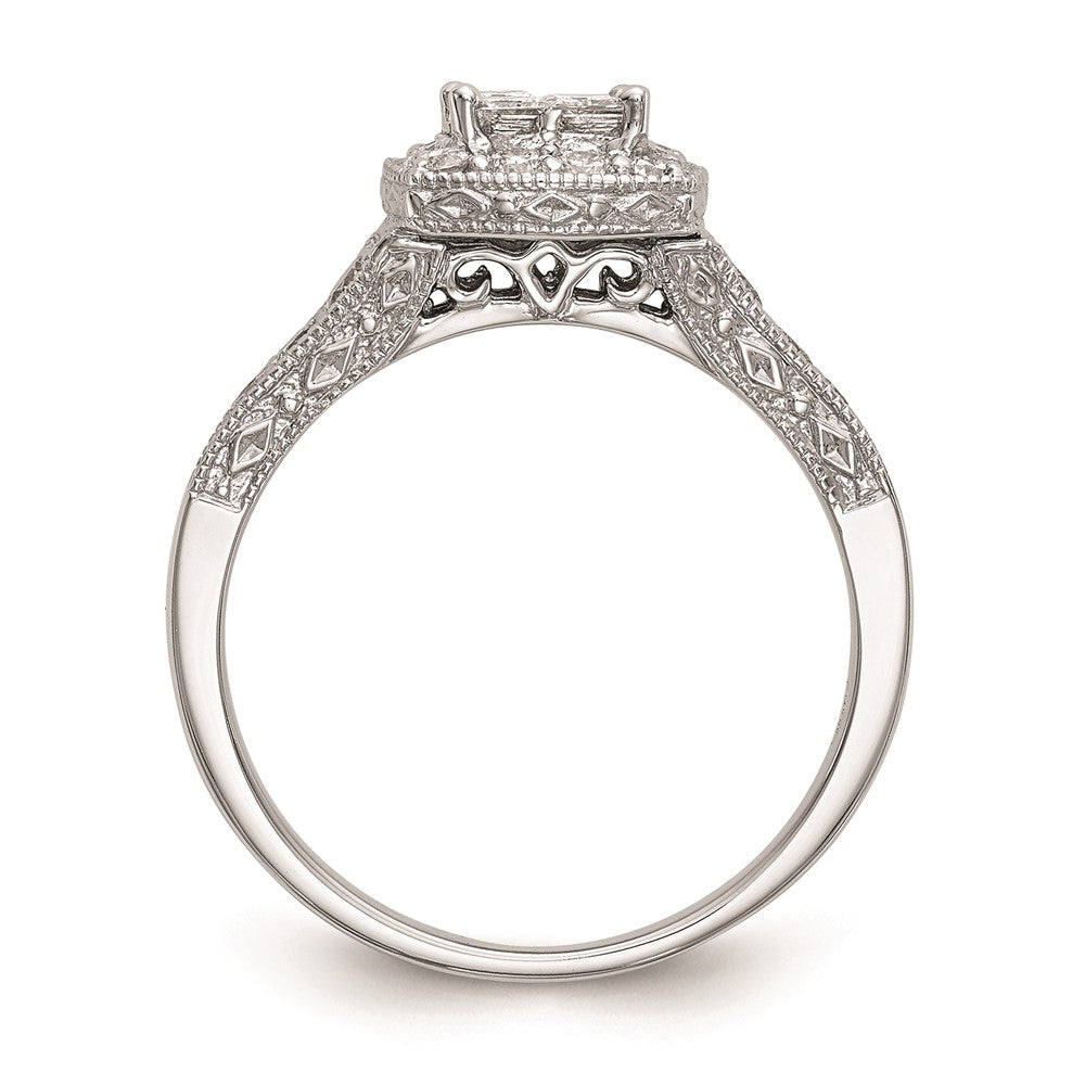 14K White Gold Complete Real Diamond Cluster Engagement Ring