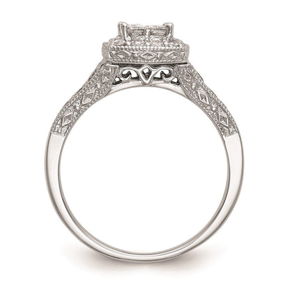 14K White Gold Complete Real Diamond Cluster Engagement Ring