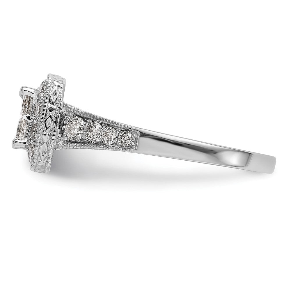14K White Gold Square Halo Cluster 3/4 Carat Princess/Round Diamond Complete Engagement Ring