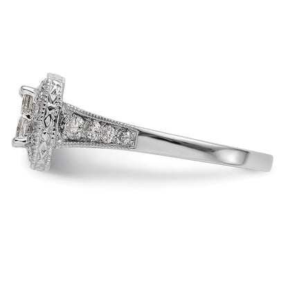 14K White Gold Square Halo Cluster 3/4 Carat Princess/Round Diamond Complete Engagement Ring
