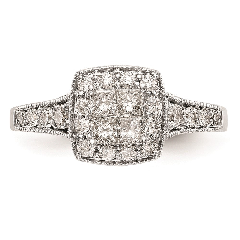14K White Gold Complete Real Diamond Cluster Engagement Ring