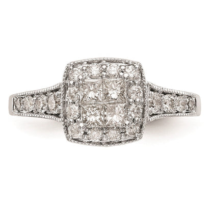 14K White Gold Complete Real Diamond Cluster Engagement Ring