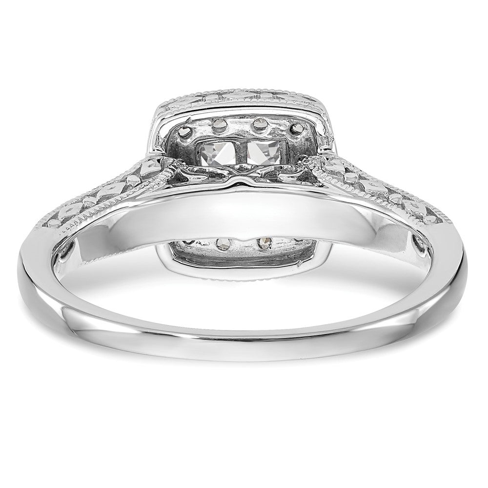 14K White Gold Square Halo Cluster 3/4 Carat Princess/Round Diamond Complete Engagement Ring