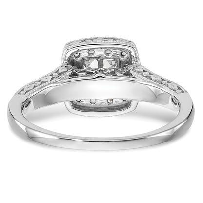 14K White Gold Square Halo Cluster 3/4 Carat Princess/Round Diamond Complete Engagement Ring
