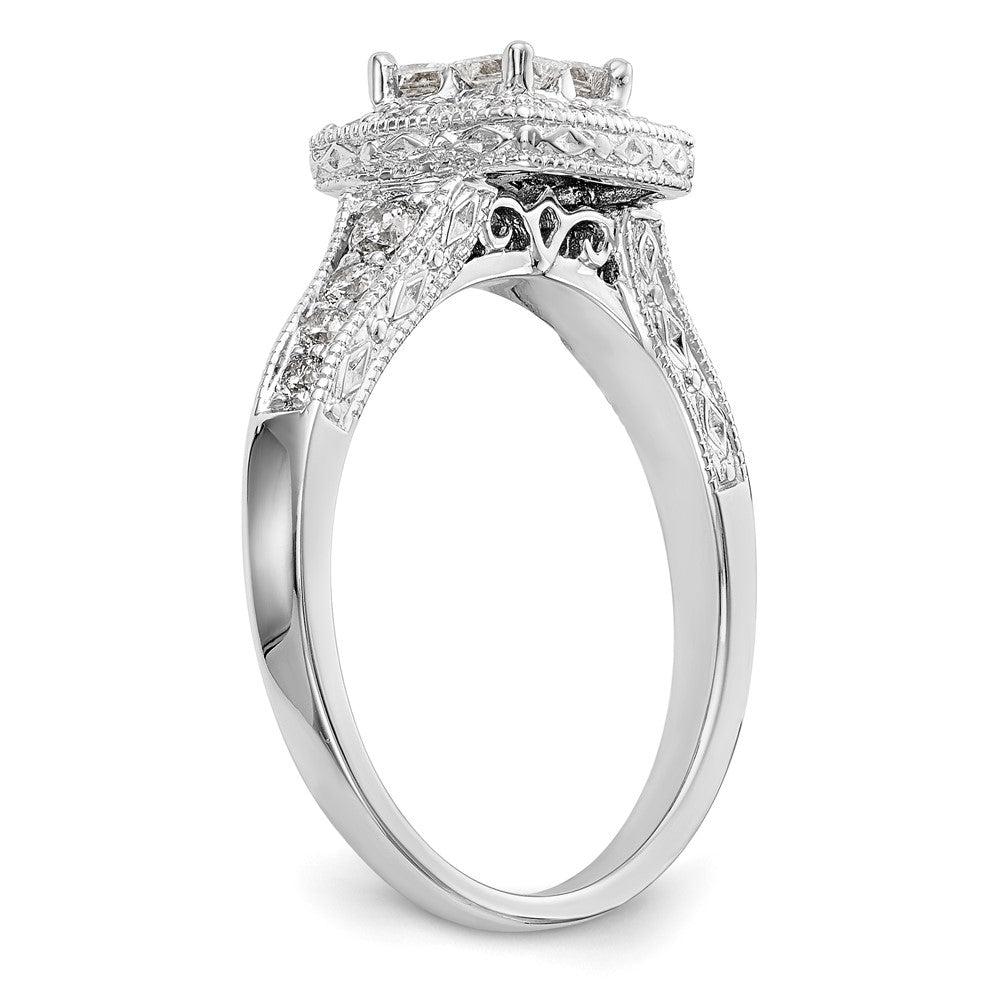 14K White Gold Square Halo Cluster 3/4 Carat Princess/Round Diamond Complete Engagement Ring