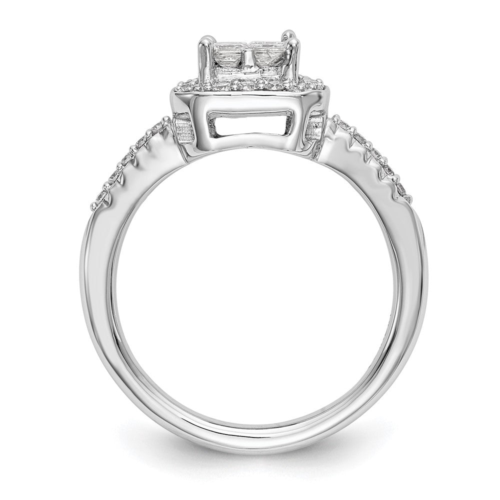 0.60ct. CZ Solid Real 14K White Gold Complete Cluster Engagement Ring