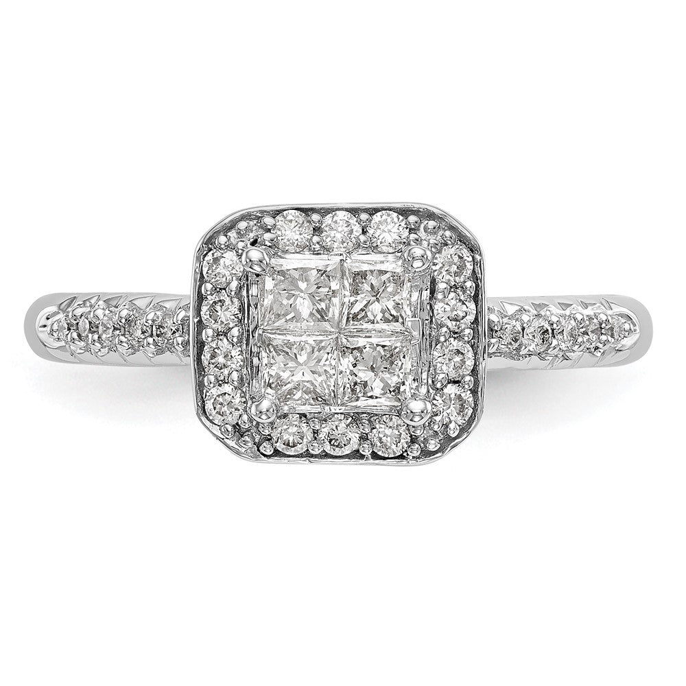 0.60ct. CZ Solid Real 14K White Gold Complete Cluster Engagement Ring