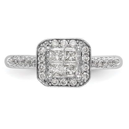 0.60ct. CZ Solid Real 14K White Gold Complete Cluster Engagement Ring