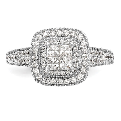 0.68ct. CZ Solid Real 14K White Gold Cluster Complete Engagement Ring