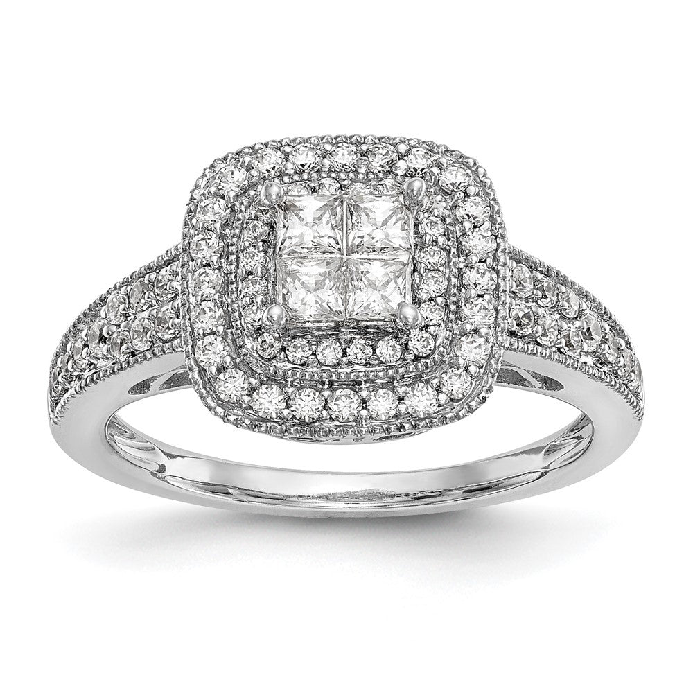 0.68ct. CZ Solid Real 14K White Gold Cluster Complete Engagement Ring